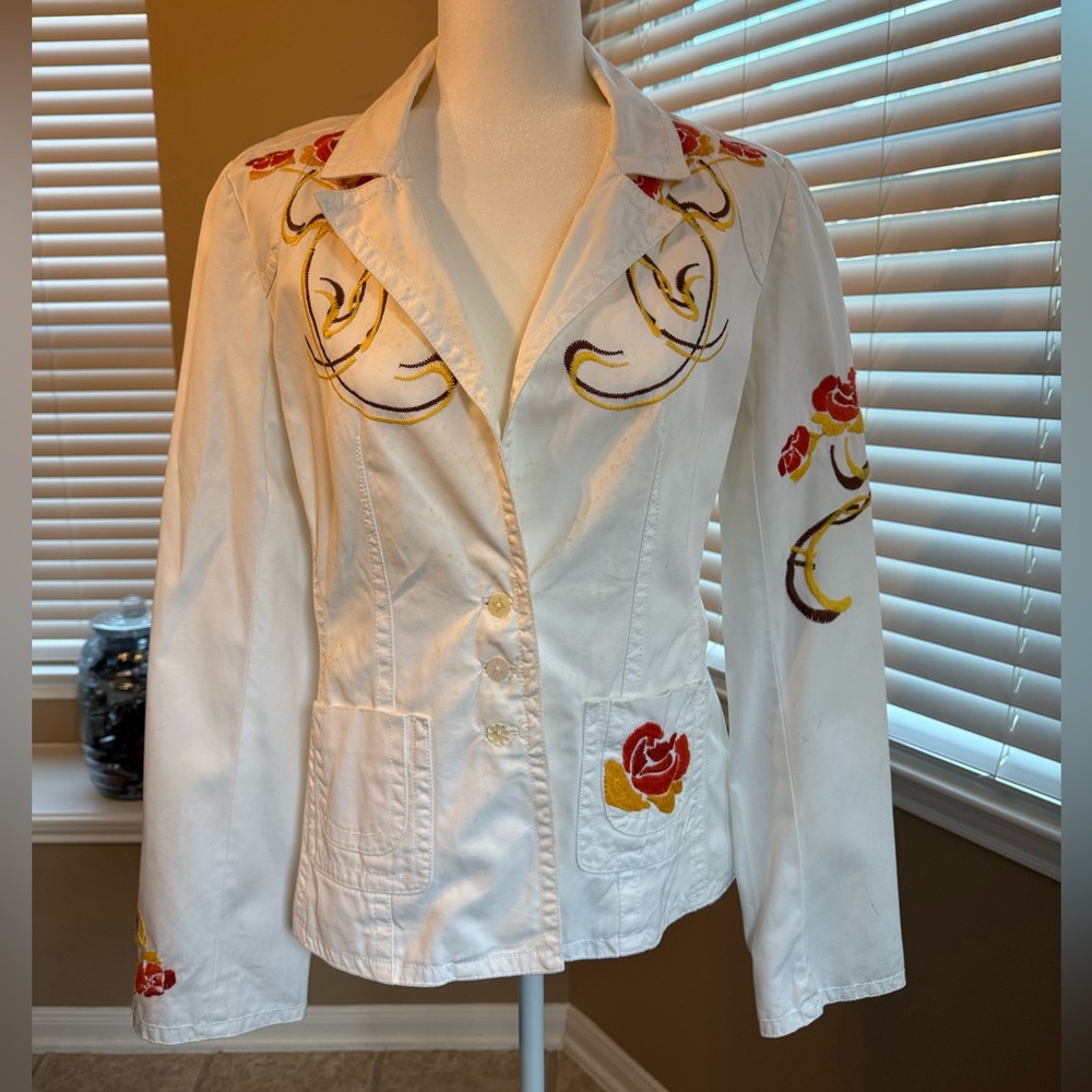 Johnny Was Embroidered White BlazerJacket Flower Los Angeles Designer READ - Picture 2 of 16